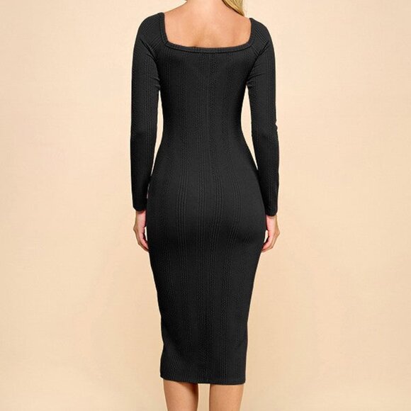 Women's Sweet Heart Neck Long Sleeve Dress (Black) Party & Elegant Dress - Picture 3 of 3